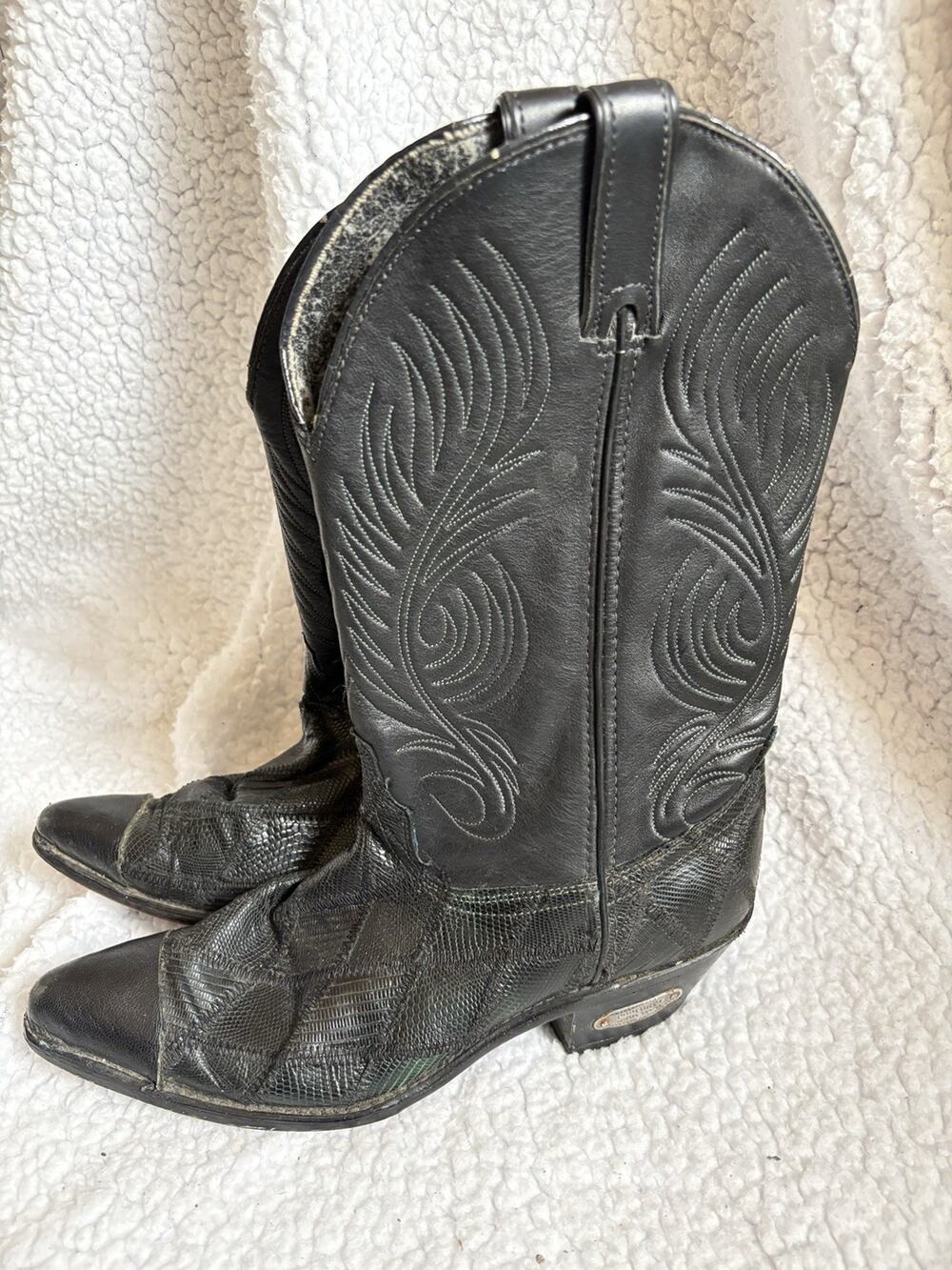 Men’s black lizard skin western boots patchwork exotic Code West 8.5